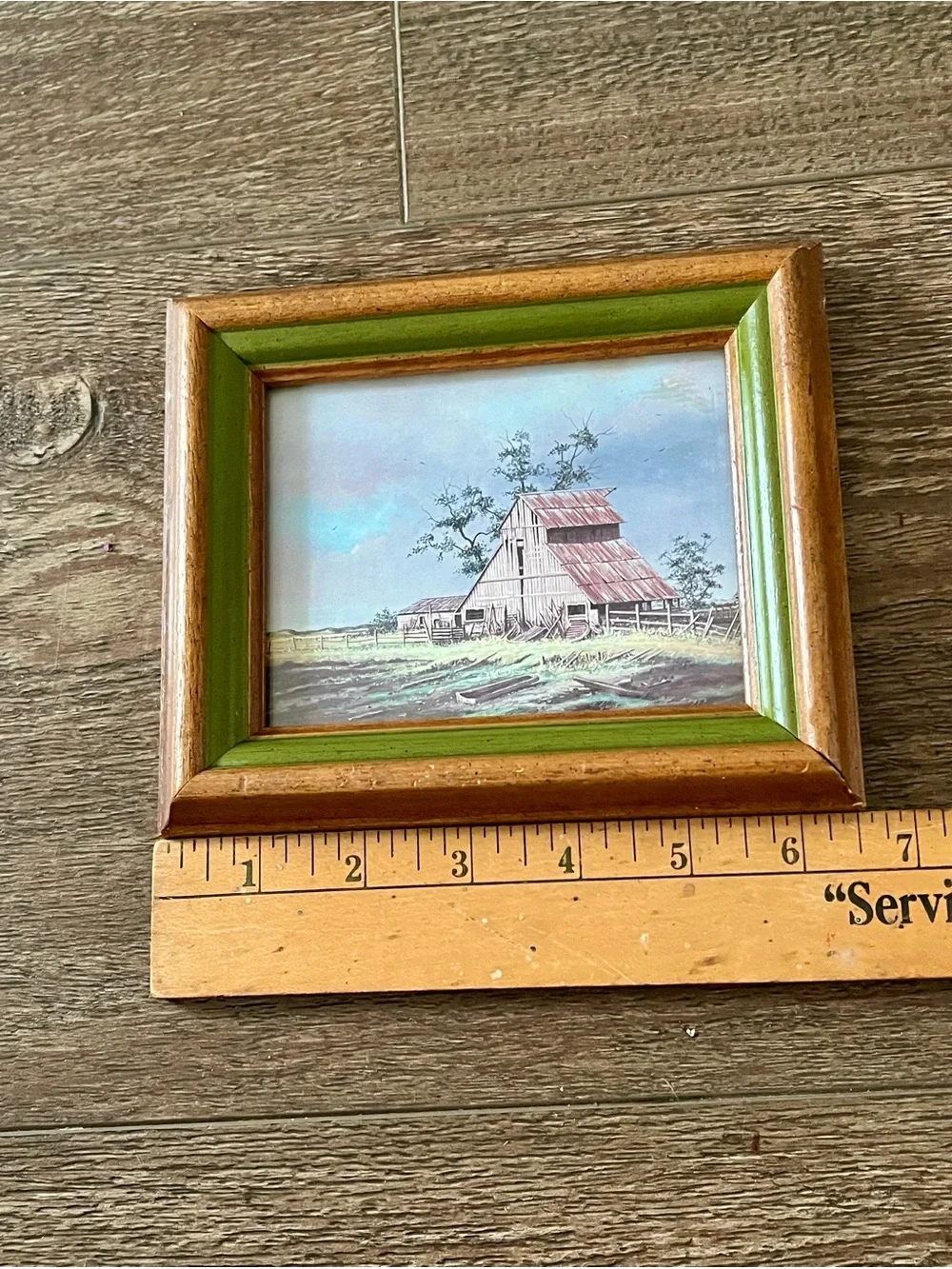 Rustic Barn Framed Wall Art - Green and Brown 5.5/6.5 Inch